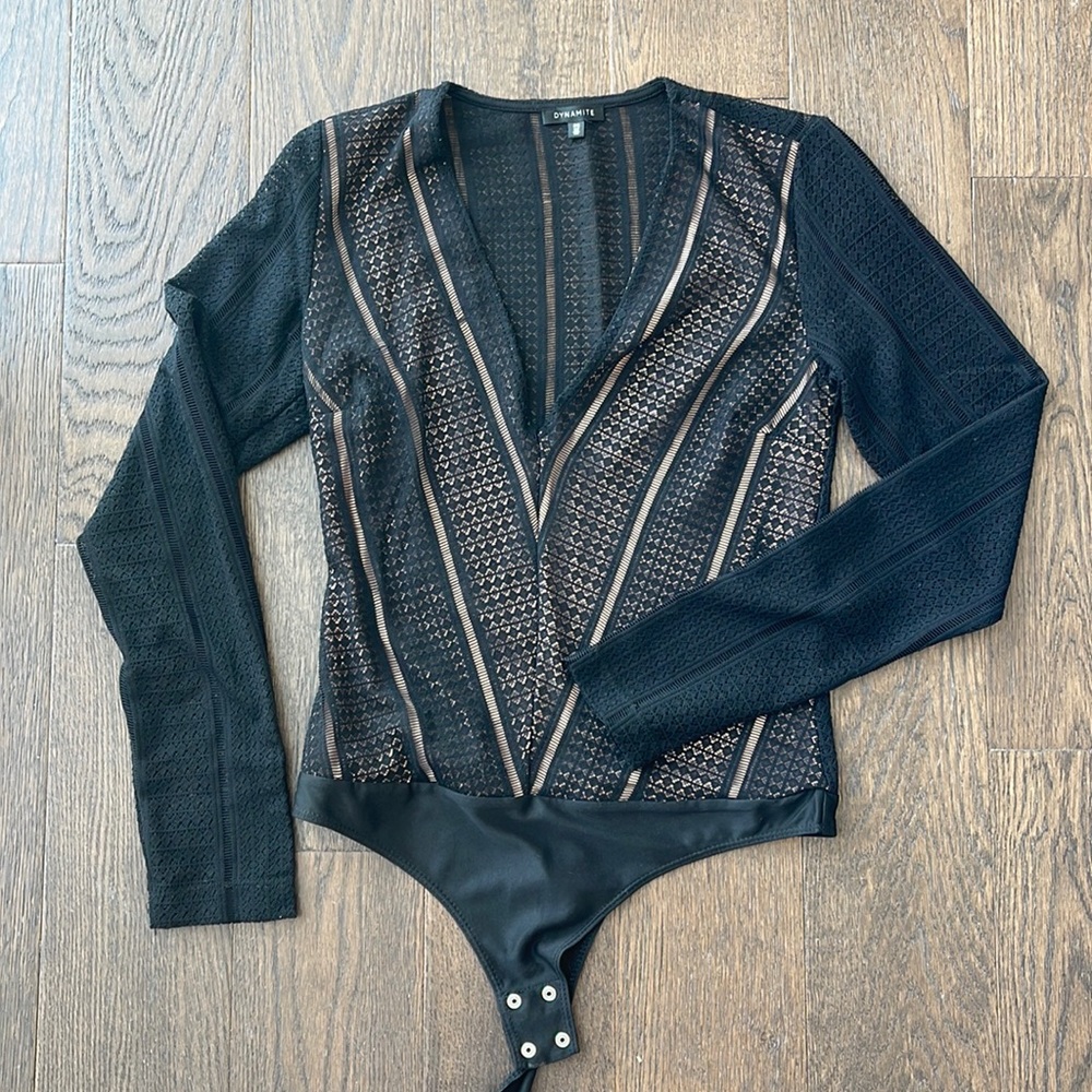 Dynamite Black Lace Long-Sleeve Bodysuit